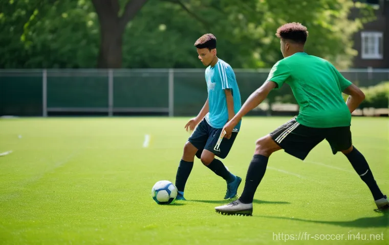 축구 미니게임 규칙 - **Prompt:** A dynamic, wide-angle shot of a vibrant 3v3 mini-football match taking place on an aspha...