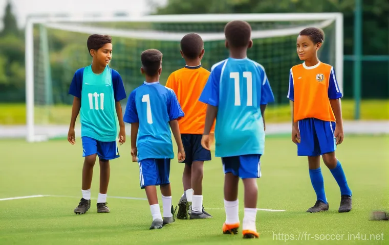 축구 클럽 간의 협력 사례 - **Prompt:** A dynamic scene depicting a diverse group of young, aspiring football players, aged 10-1...