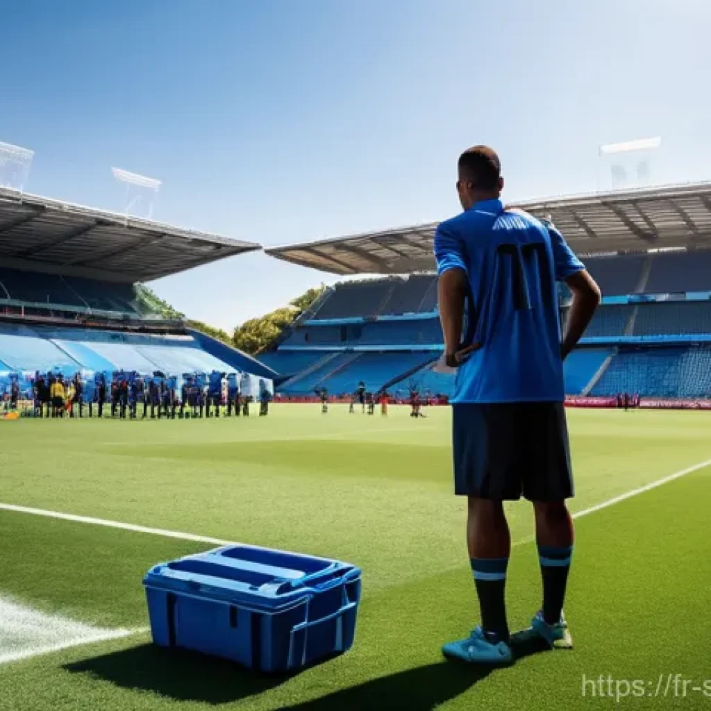 축구 경기 중 기후의 영향 - **Prompt:** A dynamic, wide-angle shot of a professional football match taking place under a bright,...