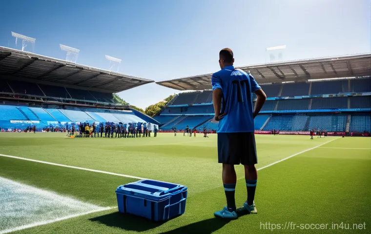 축구 경기 중 기후의 영향 - **Prompt:** A dynamic, wide-angle shot of a professional football match taking place under a bright,...
