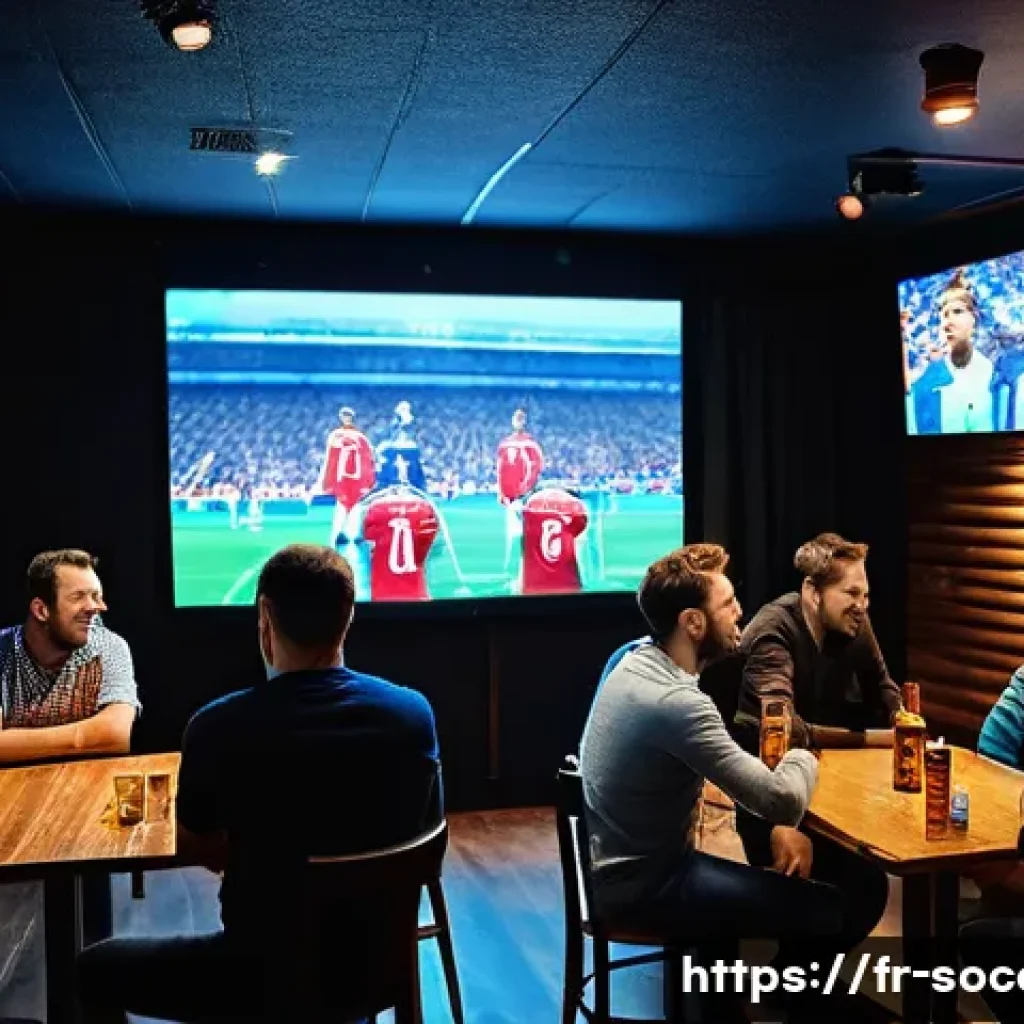 축구 팬들 간의 네트워킹 방법 - **French Sports Bar on Game Night:** A vibrant, bustling French sports bar during a major football m...