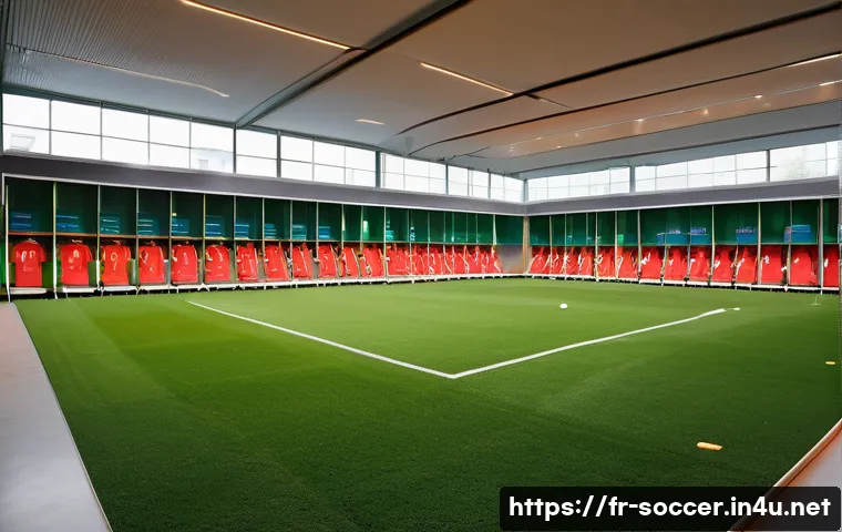 축구 훈련장 선택 기준 - A modern football training ground in France featuring a well-maintained natural grass pitch with viv...