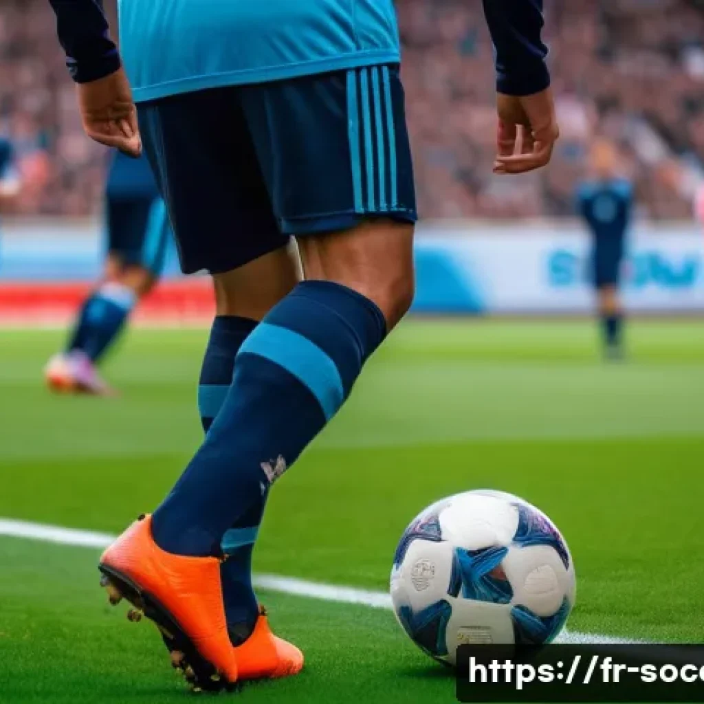 축구 코너킥 훈련법 - A professional soccer player preparing to take a corner kick on a well-maintained stadium pitch duri...