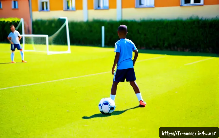 Home 17 축구 초보자 가이드 - Photorealistic beginner soccer lesson on a sunny French neighborhood football pitch, a friendly adul...